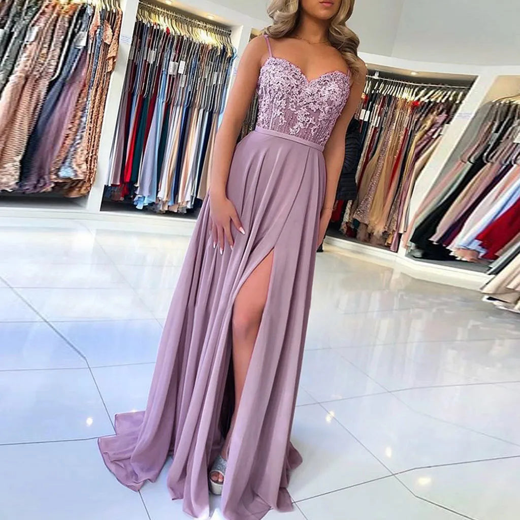 Sexy High Slits Lace Dress Women Fashion Floral Coral Bridesmaid Party Dress Elegant Female Wedding Guest Dress Robe Vestidos - Premium dress from Lizard Vigilante - Just $58.69! Shop now at Lizard Vigilante