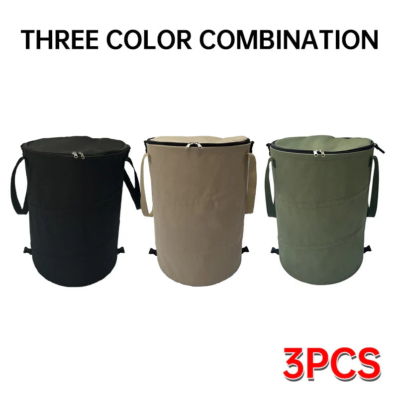 Camping Trash Can Pop-up Circular Storage Pail Canvas Foldable Recycling Bin Outdoor Garbage Garden Yard Garbage Bag
