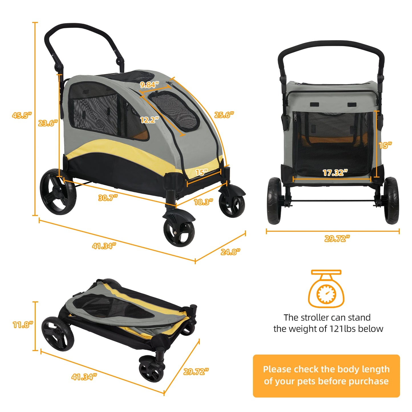 Large Dog Stroller 4 Wheel Pet Trolley Carrier Foldable for 2 Dogs up to 121 lbs - Premium  from Lizard Vigilante - Just $203.99! Shop now at Lizard Vigilante