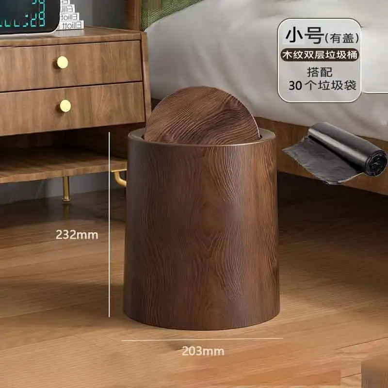 Large Wooden Trash Can for Office Living Room Bathroom Home Kitchen Vintage Retro Waste Bin