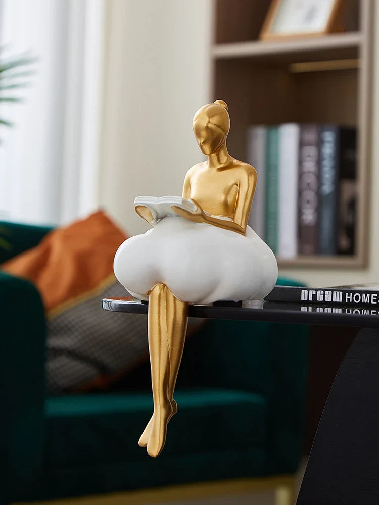 Sitting ballet girl art Golden sculpture Sitting posture ornament home accessories Statuettes Figurines office decor Statues