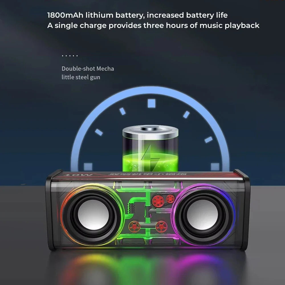 Bluetooth 5.0 Dual Speakers Wireless RGB1800mAh Transparent Mecha Speakers  Light Effect Loudspeaker Bass Subwoofer Mini Speaker