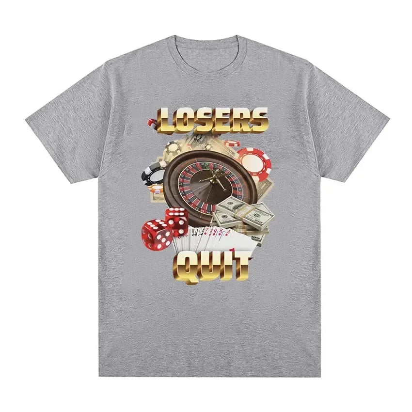 Losers Quit Gambling Meme Oversized Vintage T-Shirt – Unisex Cotton Casual Graphic Tee - Premium tee from Lizard Vigilante - Just $23.88! Shop now at Lizard Vigilante