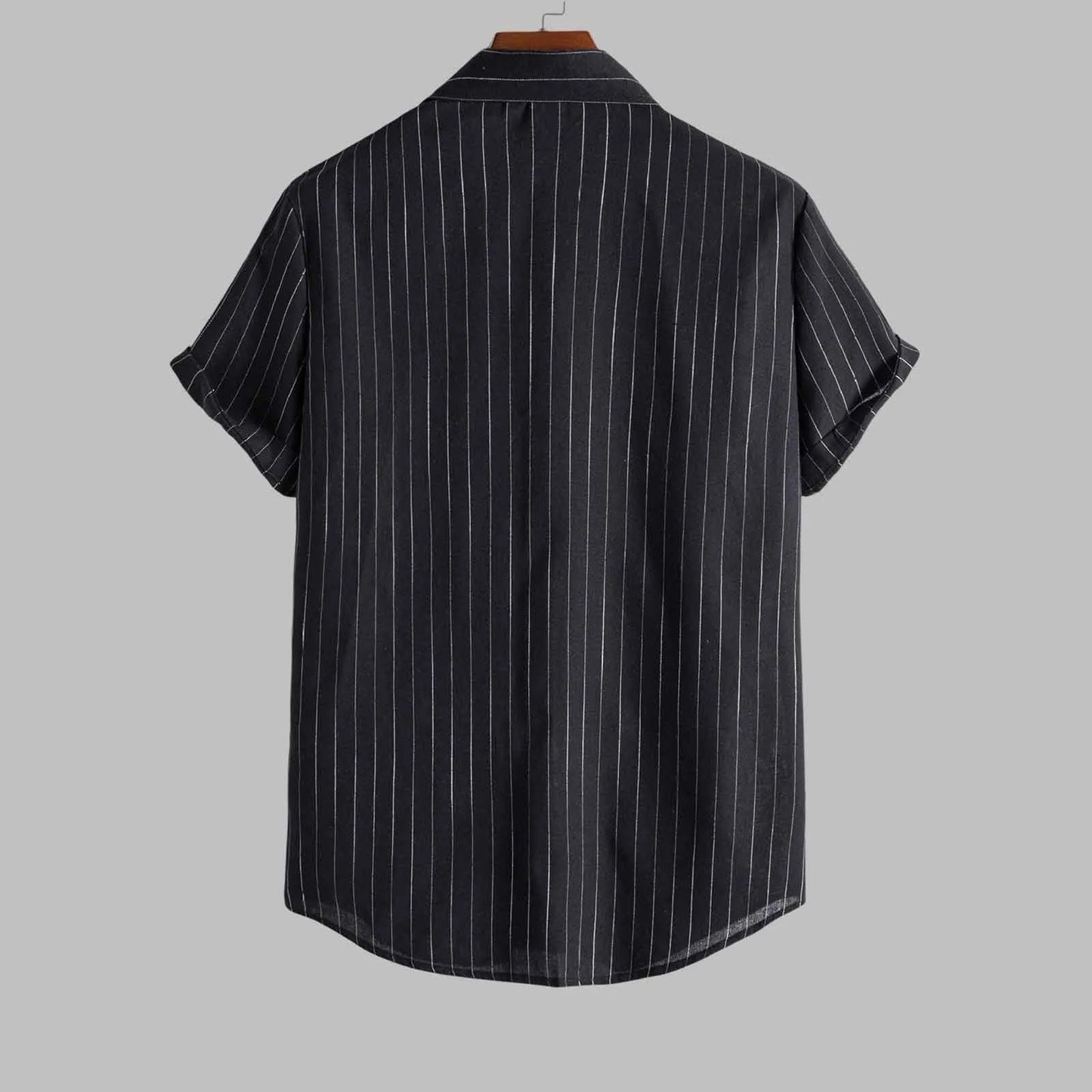 Mens Shirts Casual Striped Short Sleeved Shirts Turn-Down Collar Shirt Top Fashion Summer Male Clothing 2024 Harajuku Streetwear - Premium  from Lizard Vigilante - Just $11.99! Shop now at Lizard Vigilante