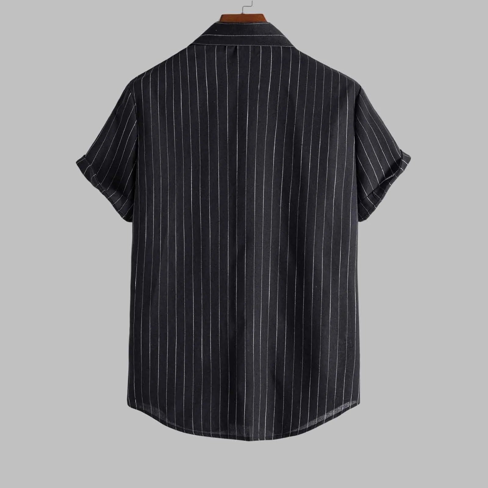 Mens Shirts Casual Striped Short Sleeved Shirts Turn-Down Collar Shirt Top Fashion Summer Male Clothing 2024 Harajuku Streetwear - Premium  from Lizard Vigilante - Just $11.99! Shop now at Lizard Vigilante