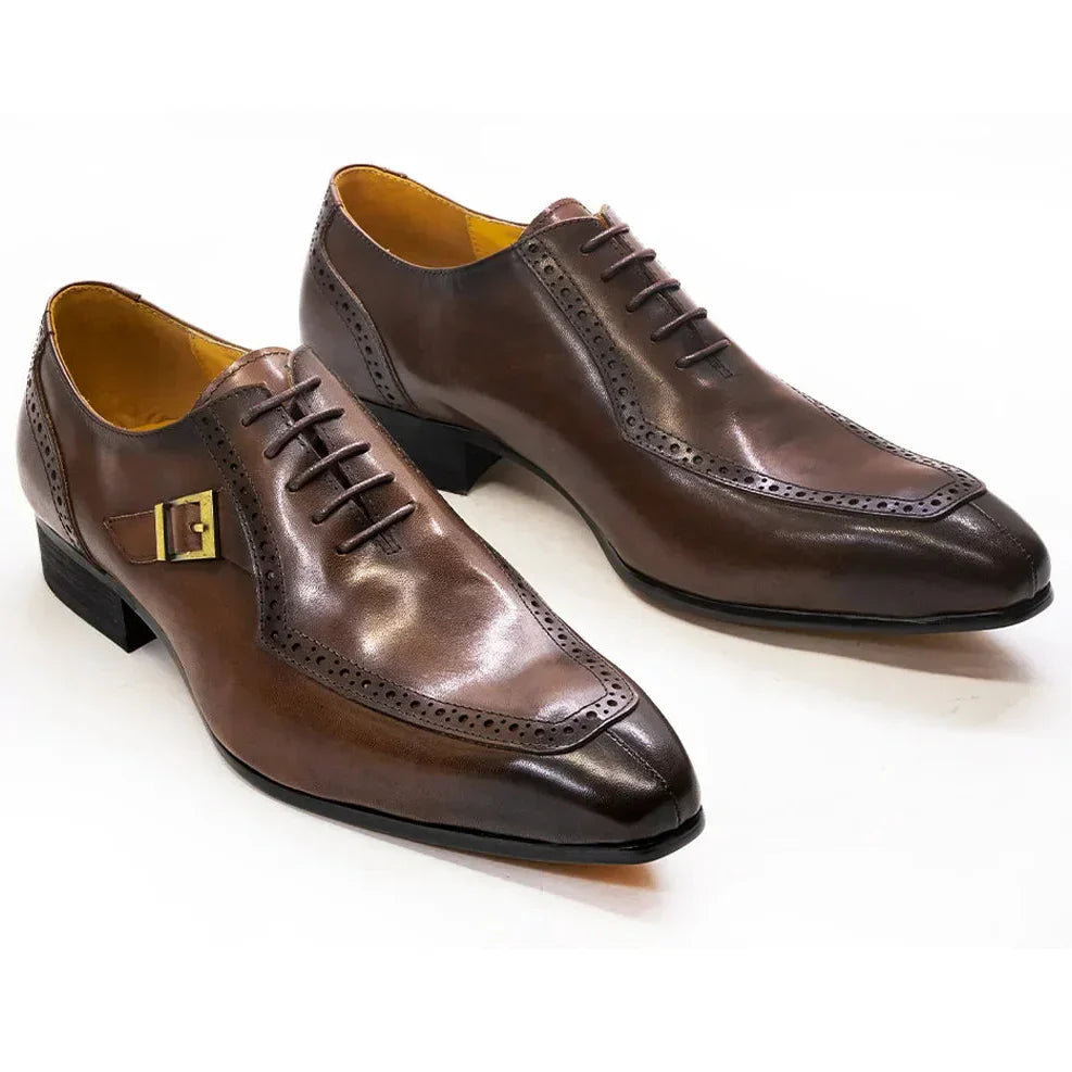 Men's Luxury Leather Oxford Dress Shoes – Brown/Black Formal Lace-Up with Buckle for Office, Business, and Wedding Vibes - Premium shoes from dsers - Just $155.99! Shop now at Lizard Vigilante