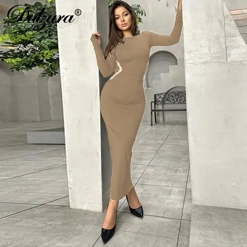 Hawthaw Women 2023 Autumn Winter Long Sleeve Party Club Streetwear Bodycon Black Long Dress Wholesale Items For Business