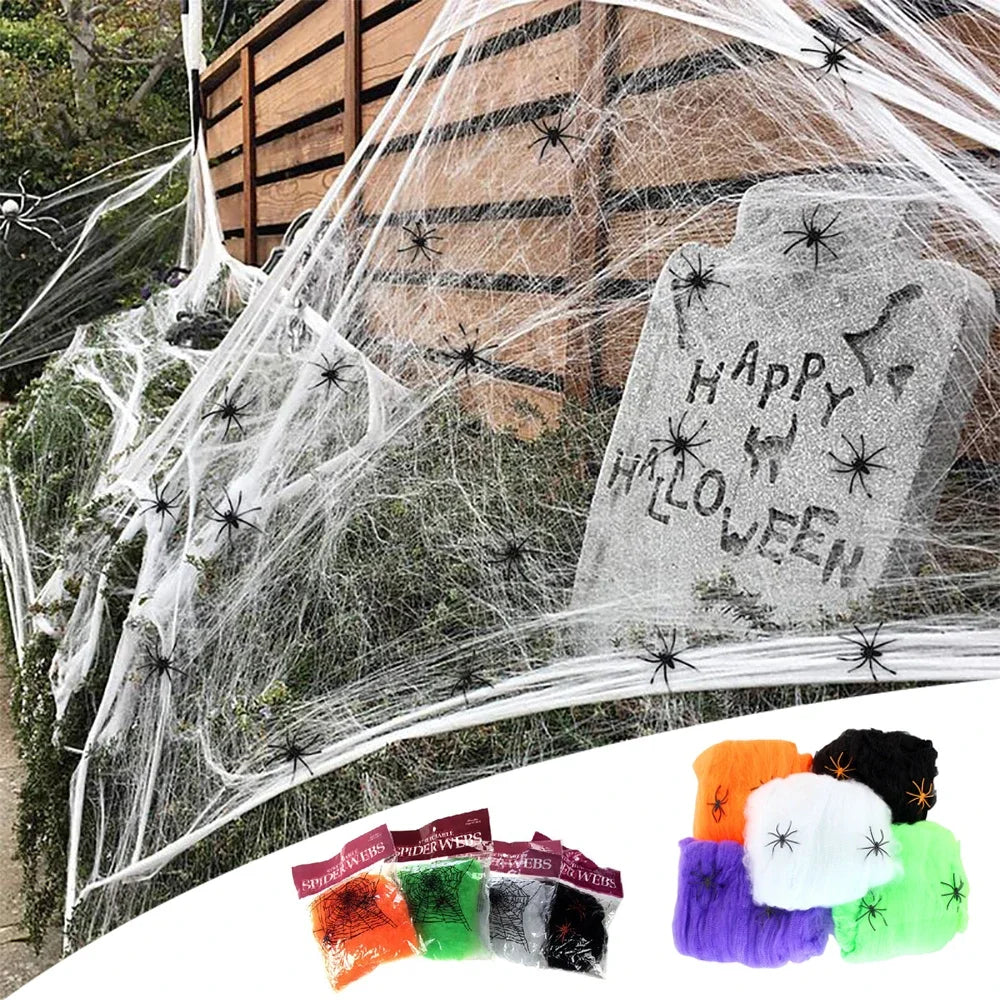 Halloween Decorations Artificial Spider Web Stretchy Cobweb Scary Party Halloween Decoration for Bar Haunted House Scene Props