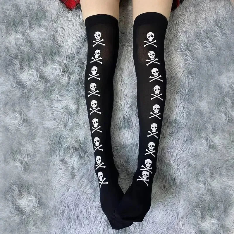 Skull Bat Spider Gothic Dark Long Stockings Women Spider Harajuku Emo Alternative Tights Lingerie Skin Thigh High Garters Hosiery - Premium socks from Lizard Vigilante - Just $18.88! Shop now at Lizard Vigilante