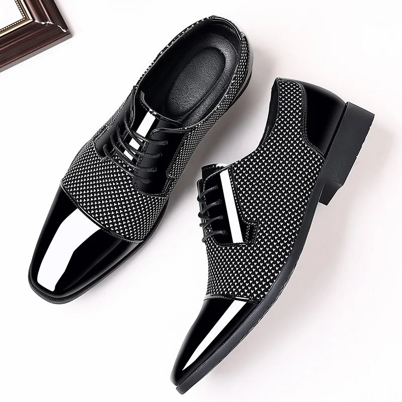 Classic Men’s Patent Leather Oxford Dress Shoes – Formal Lace-Up Brogues for Office, Wedding, and Party, Black PU Leather 2023 - Premium shoes from Lizard Vigilante - Just $43.88! Shop now at Lizard Vigilante