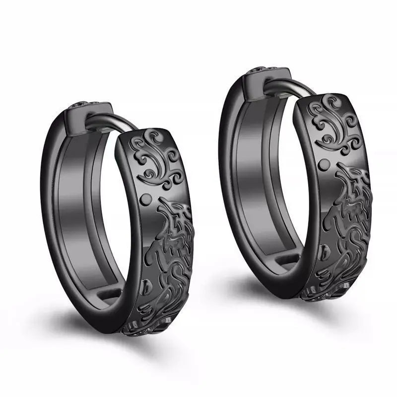 Vintage Black Skull Needle Hoop Earrings – Hypoallergenic Punk Biker Rock Jewelry for Men - Premium earrings from Lizard Vigilante - Just $19.88! Shop now at Lizard Vigilante