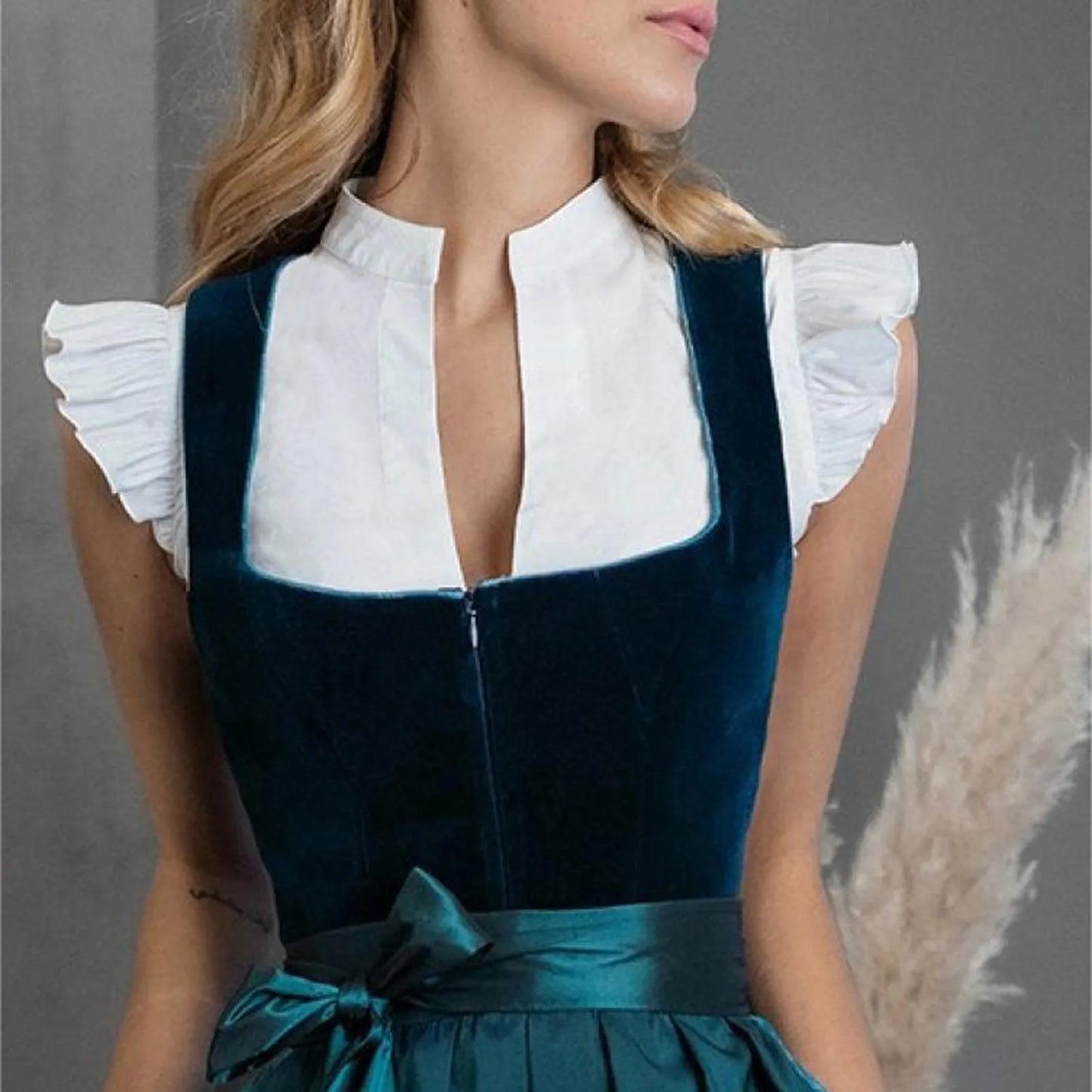 Germany Oktoberfest Women's Vintage Dirndl Ruffles Blouse - Elegant Short Sleeve Beer Dress - Premium blouse from Lizard Vigilante - Just $26.88! Shop now at Lizard Vigilante