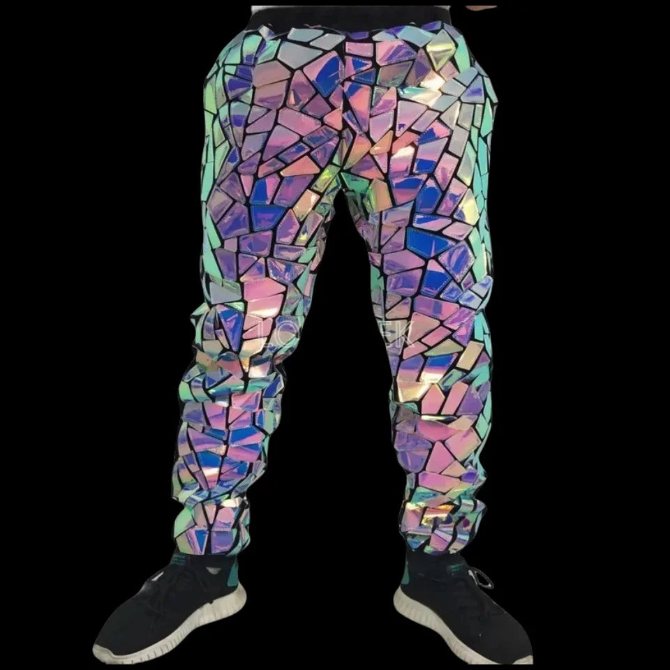 Men's Glitter Silver Laser Mirror Casual Pants - Premium pants from Lizard Vigilante - Just $115.99! Shop now at Lizard Vigilante