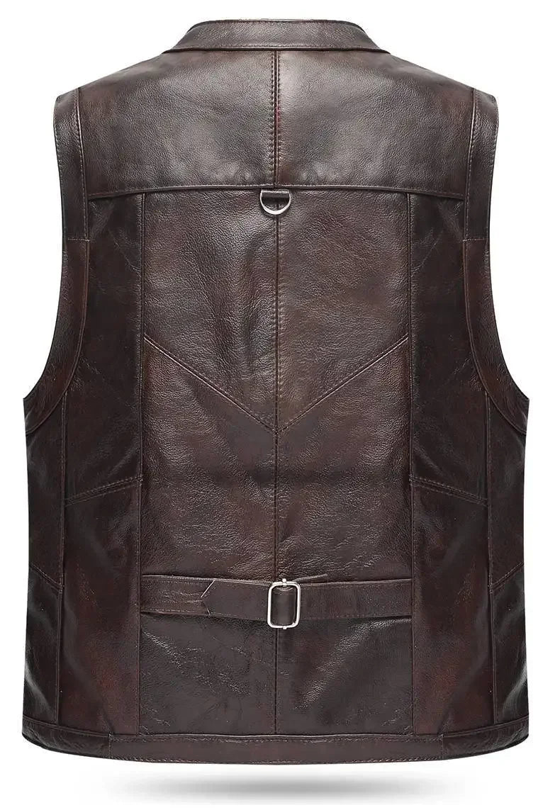 Men's Genuine Leather Imported Vest Male Multiple Pockets Sleeveless Coat Men V-neck Real Sheepskin Waistcoat - Lizard Vigilante