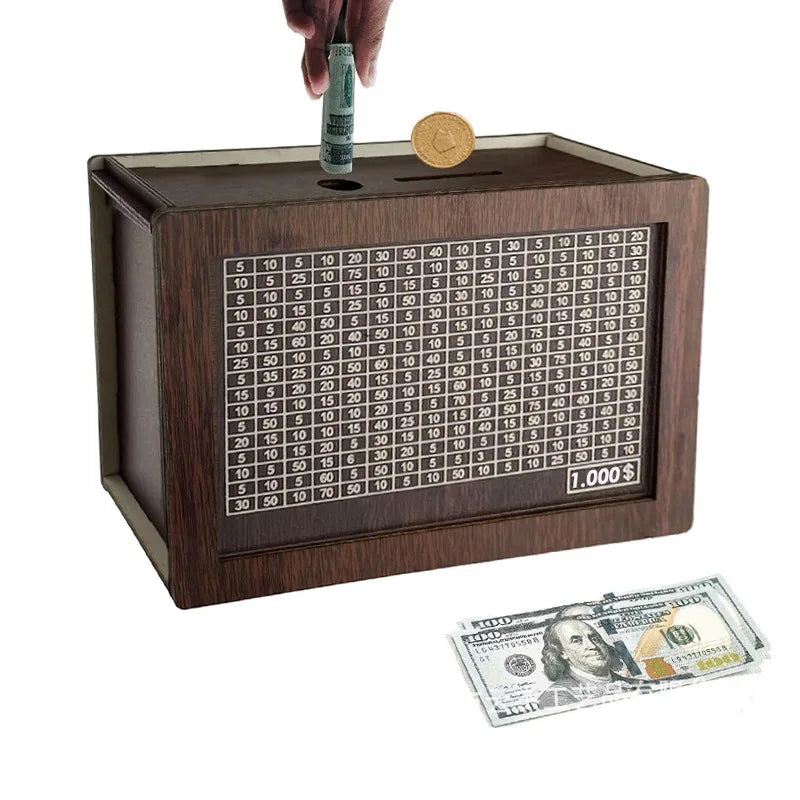 Easy To Use, Reusable Magic Money Wood Box Piggy Bank – Wooden Savings Bank with Goal Tracker - Premium piggy bank from Lizard Vigilante - Just $19.44! Shop now at Lizard Vigilante