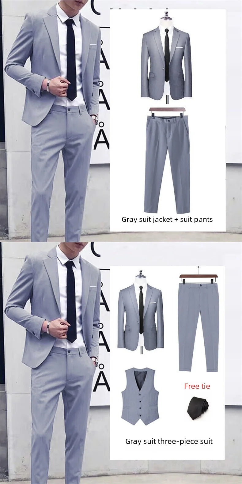 Men's Three-piece Suit Casual Slim Fit Western-style Business Attire Korean Version Youth Student Style Smooth Sihouette - Premium  from Lizard Vigilante - Just $37.99! Shop now at Lizard Vigilante