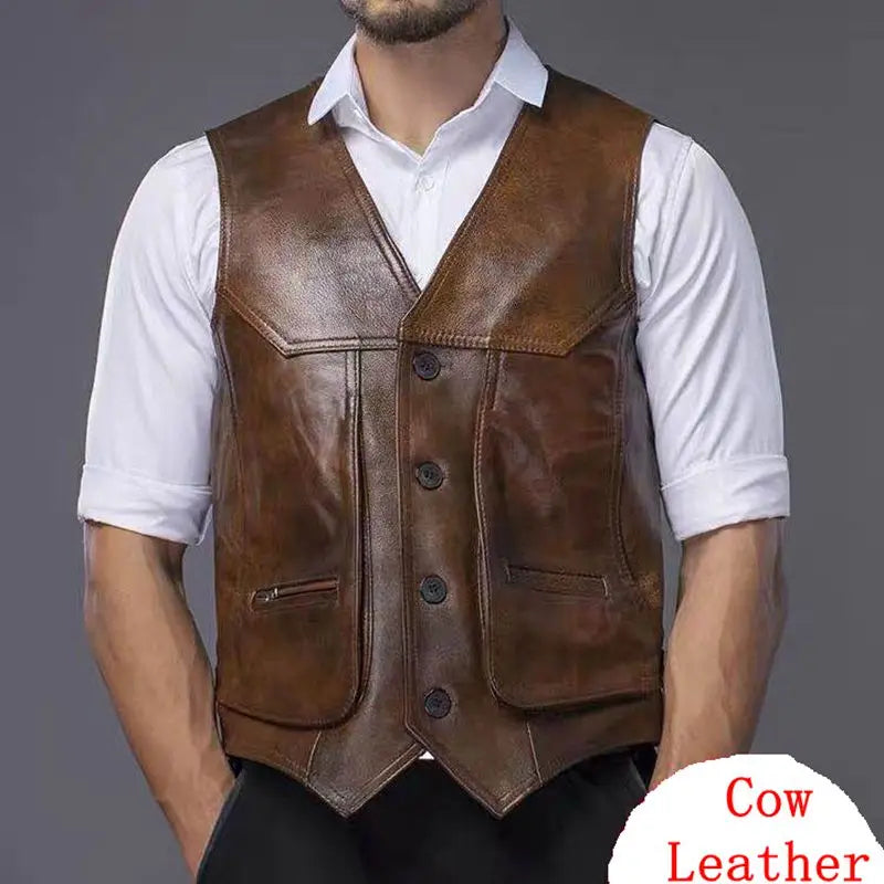 Genuine Cowhide Leather Motorcycle Vest for Men - Biker’s Real Leather Waistcoat (Size L-8XL) - Premium vest from Lizard Vigilante - Just $88.88! Shop now at Lizard Vigilante