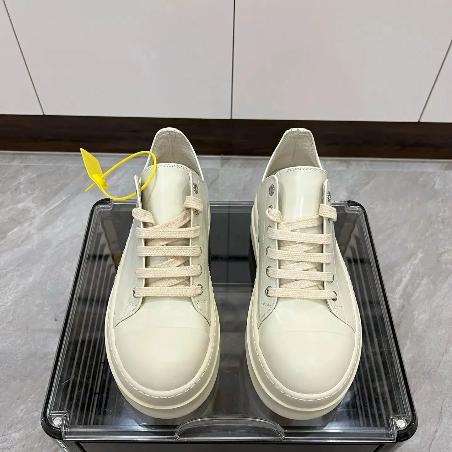 Brand Men Shoe Ricks Low Top Leather Shoes ivory white Women Casual Shoes Luxury Owen 6cm Thick Sole Shoes Sneaker Lace Up shoe - Premium  from Lizard Vigilante - Just $212.99! Shop now at Lizard Vigilante