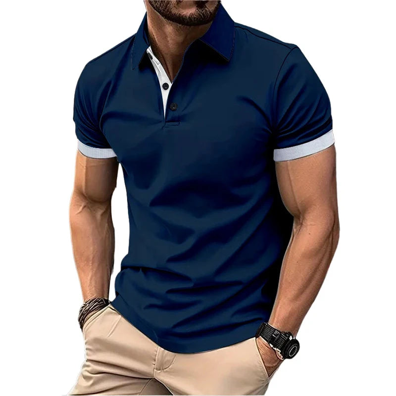 Summer Short Sleeve Polo Shirt Mens Large Stritching T Shirts Lapel Business Breathable Tee Shirt Lightweight Sweatwear - Premium  from Lizard Vigilante - Just $22.99! Shop now at Lizard Vigilante