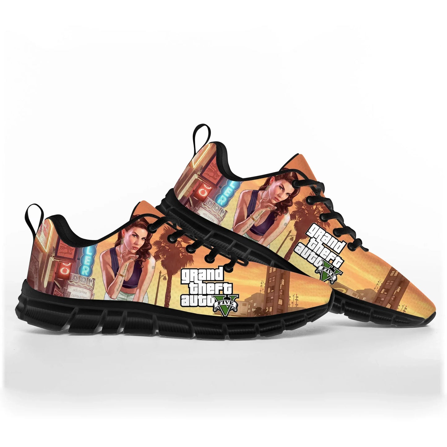 Grand Theft Auto GTA V 5 Anime Cartoon Sneakers – Custom Sports Shoes for Men, Women, and Teens - Premium Shoes from Lizard Vigilante - Just $38.88! Shop now at Lizard Vigilante