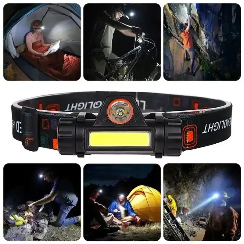 1pcs Rechargeable Fishing LED Headlamp Camping Headlight XPE COB Work Light 2 Lighting Modes With Tail Magnet Detachable