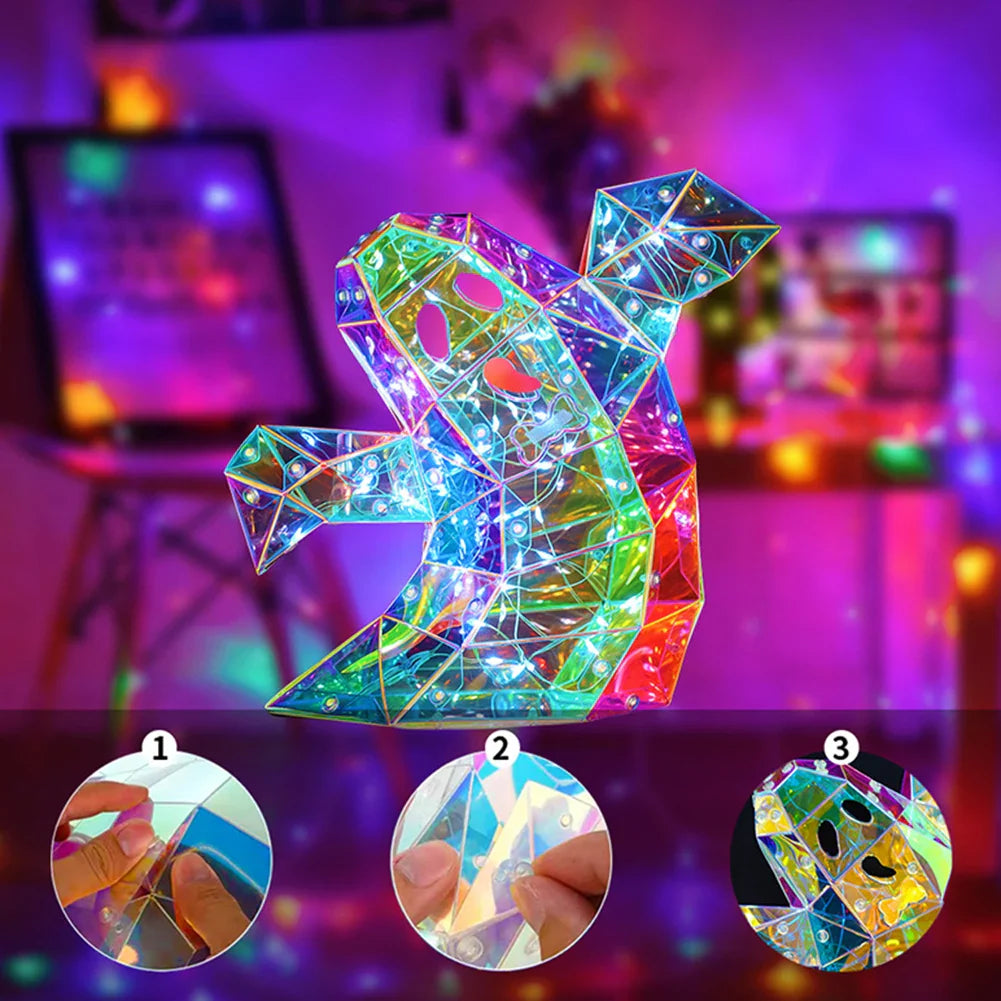 Halloween Gorgeous Shining LED Ghost Lights Decor Prismatic Ghost Iridescent Ghost Lantern Holiday Party Decor Atmosphere Prop