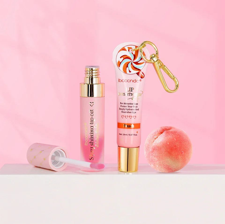 Lip Oil Lipstick Set Lightweight Peach Flavor Lipgloss Lip Deeply Moisturizing Long Lasting Hydration Lip Makeup Cosmetics