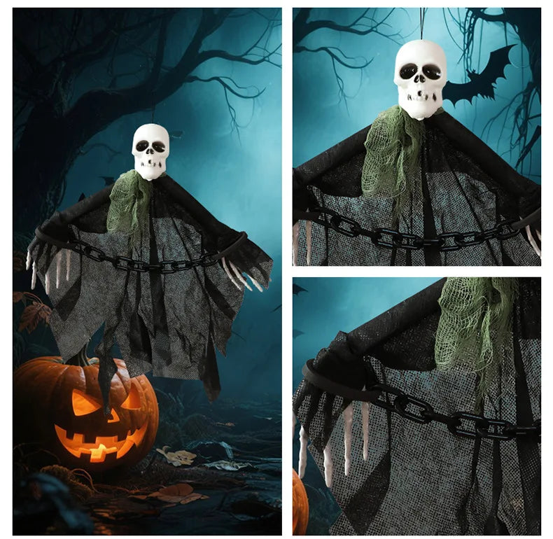 Halloween Gauze Skull Decor - Horror Grim Reaper, Headless Ghost & Red-Haired Ghost Ornaments for Haunted House Decoration