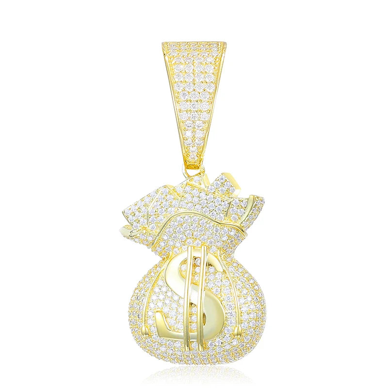 New D Color VVS Moissanite Lucky Money Bag Pendant Necklace 925 Sterling Silver Women Men's Hip Hop Rock Jewelry Rich Jewelry - Premium  from Lizard Vigilante - Just $96.99! Shop now at Lizard Vigilante