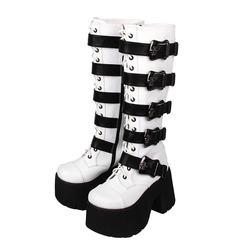 RPBDZKQO Women’s Extreme High Platform Goth Boots with Skull Buckle - Premium boots from Lizard Vigilante - Just $238.88! Shop now at Lizard Vigilante