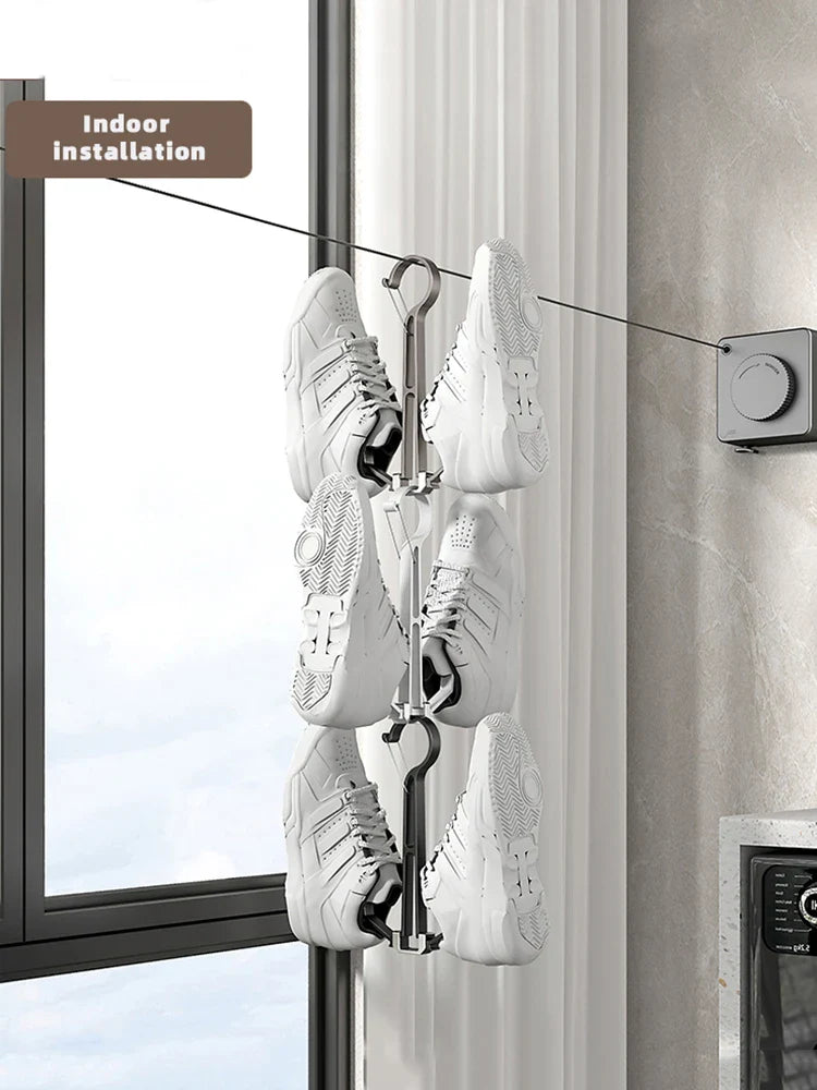 Household Shoes Drying Rack Balcony Foldable Shoe Hanger Clothing Hook Sneaker Rack Home Storage Lundary Tools