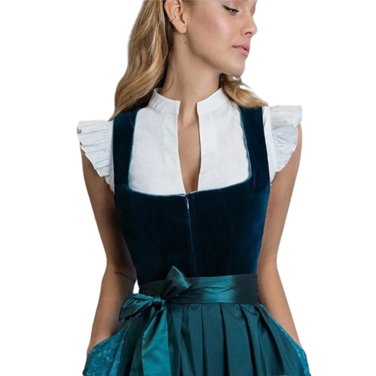 Germany Oktoberfest Women's Vintage Dirndl Ruffles Blouse - Elegant Short Sleeve Beer Dress - Premium blouse from Lizard Vigilante - Just $26.88! Shop now at Lizard Vigilante