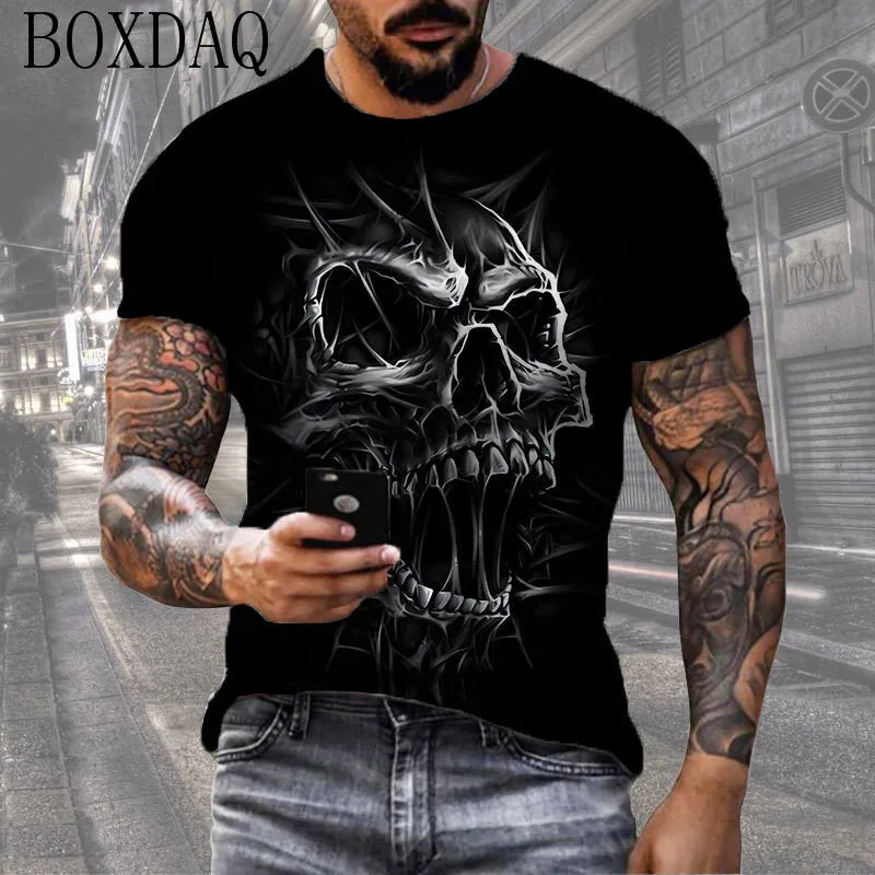 Horror Death Men's Skull T-Shirts Short Sleeve 3d Print Terror Street Hip Hop T Shirt  O-Neck Loose Casual Summer Tops Clothing - Premium tee shirt from Lizard Vigilante - Just $22.99! Shop now at Lizard Vigilante