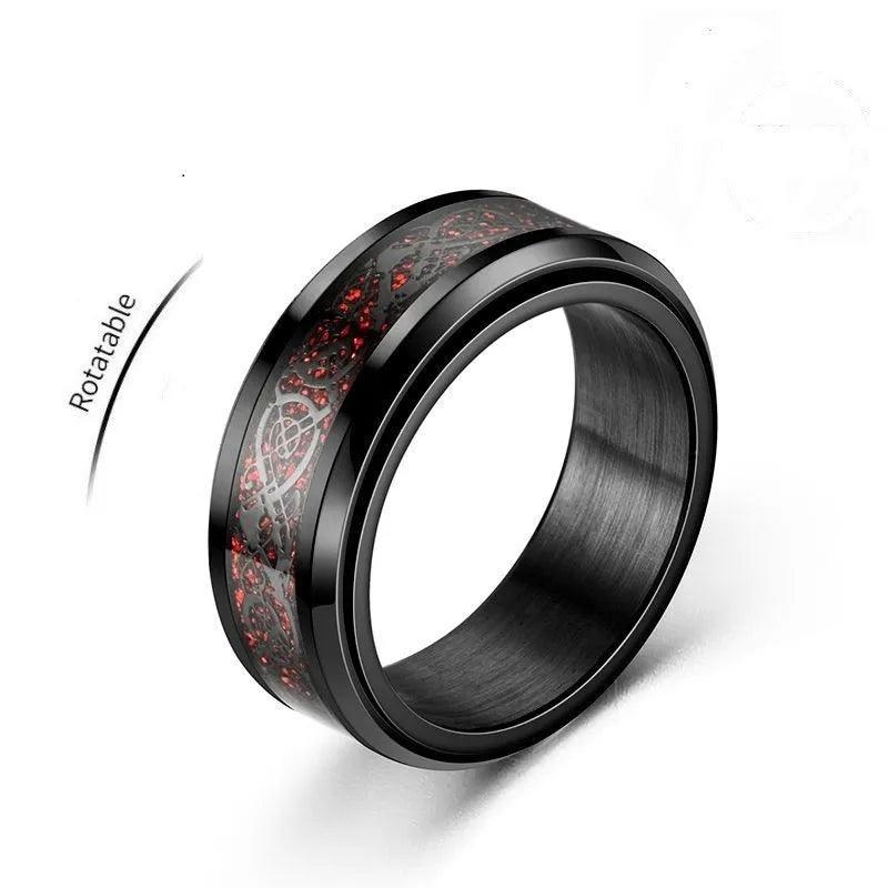 Punk Celtic Dragon Rotating Anxiety Ring For Men Fidget Spinner Stainless Steel Inlay Carbon Fiber Metal Rock Band Ring Anillo - Lizard Vigilante