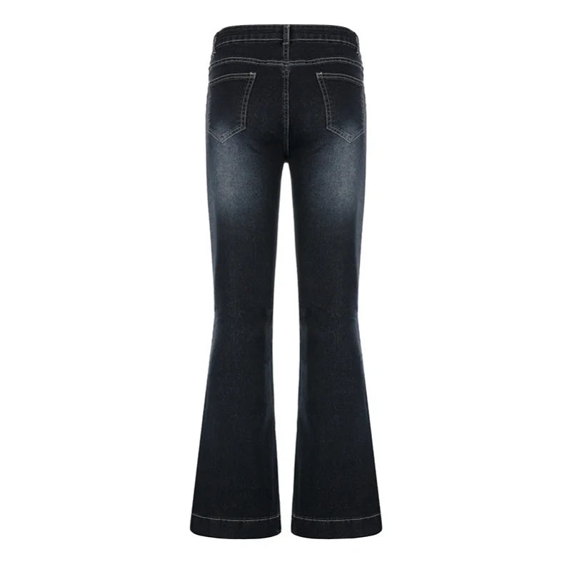 New Low Waist Flare Jeans Women's Trousers Vintage Aesthetic Denim Pants Streetwear Mom Casual Korean Fashion Y2k Jean - Lizard Vigilante