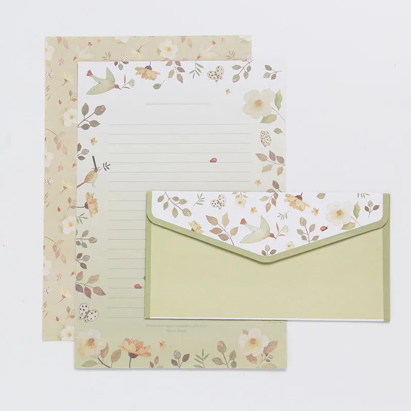 Vintage Flower Envelope Floral Creative Envelope Flower Printing Cute Cartoon Pattern Office Supplies With Letter Paper