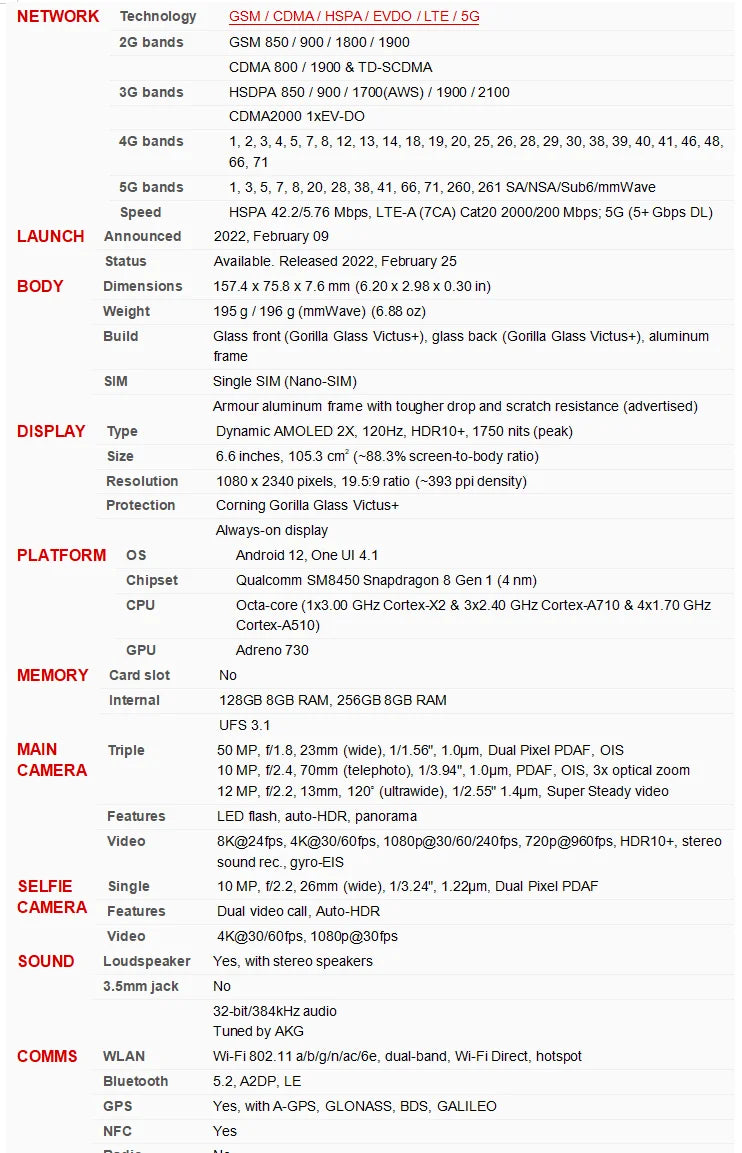 Samsung Galaxy S22+ 5G S22 Plus S906U 128GB 256GB ROM 8GB RAM 6.6' OLED Snapdragon NFC Octa Core Unlocked Android Cell Phone