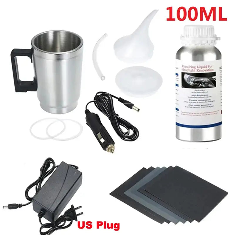 Car Headlight Lens Restoration Kit with EU/US Plug Headlamp Restore Polishing Cleaning Tools 100ml/200ml