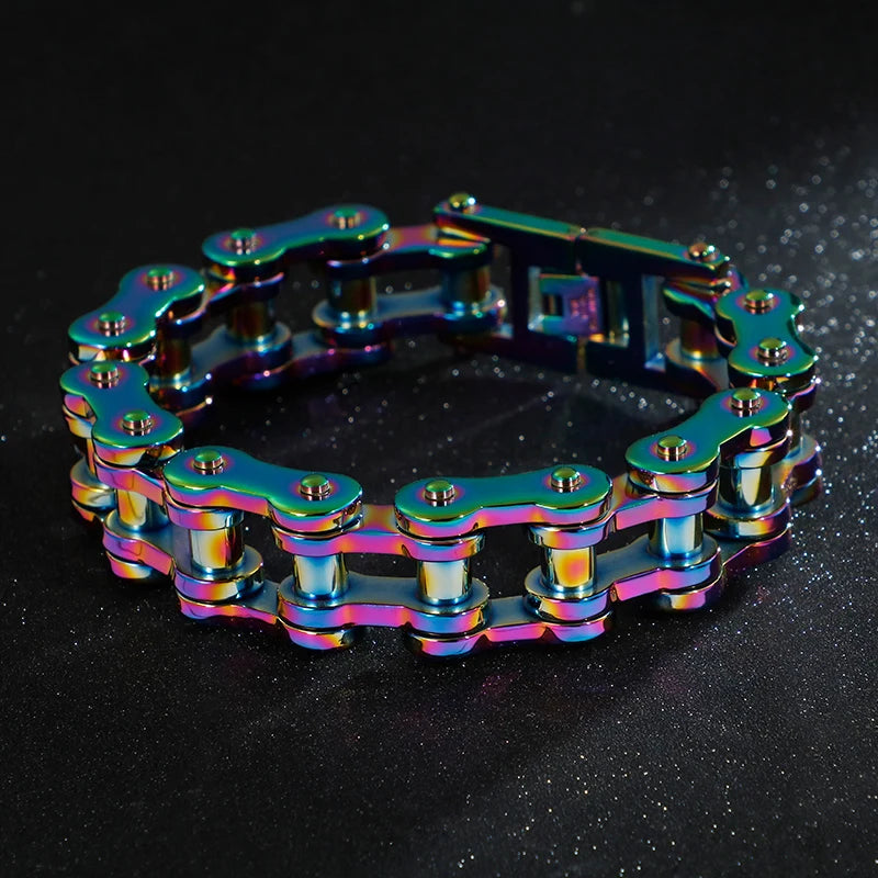 Titanium Riot Chain Biker Bracelet — Rainbow & Blue Heavy Punk Edition