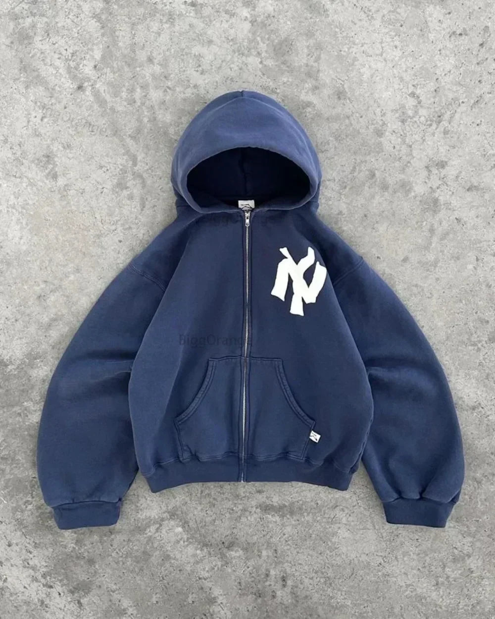 Electric Blue Anarchy Hoodie – Y2K Harajuku Letter Print Zip-Up for Men & Women, Street Royalty Edition