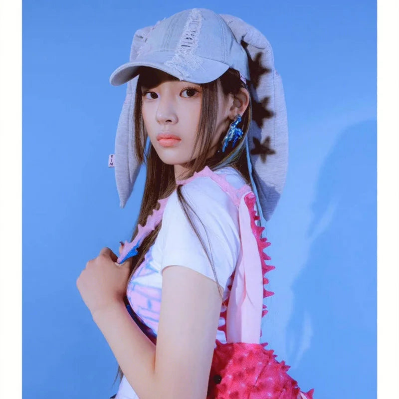 New Jeans Minji Haerin OMG Stage Long Rabbit Ear Hat Y2K Style Denim Blue Baseball Cap Fashion Kpop Caps Fan Collectable Gifts - Premium  from Lizard Vigilante - Just $28.99! Shop now at Lizard Vigilante