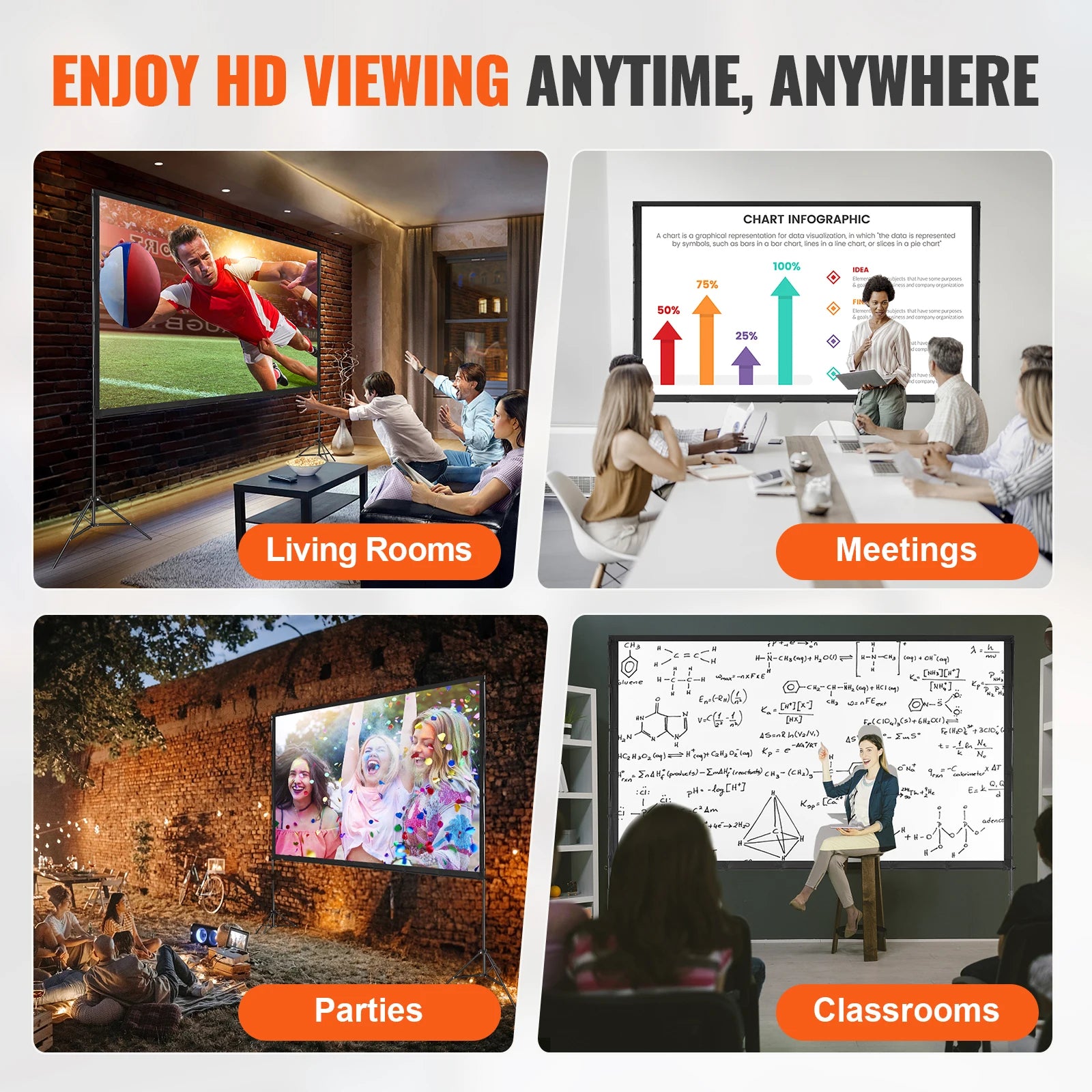 VEVOR Projector Screen with Stand 120/150 inch 4K 1080 HD Outdoor Movie Screen for Home Theater Cinema Backyard Movie - Premium  from Lizard Vigilante - Just $102.99! Shop now at Lizard Vigilante