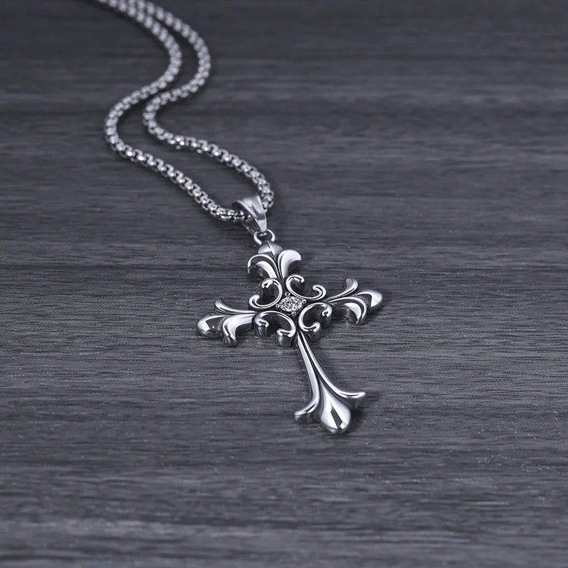 Gothic Style Retro Rhinestone Cross Stainless Steel Pendant ins Hip-Hop Men's Fashion Personality Versatile Necklace Accessories - Premium  from Lizard Vigilante - Just $4.99! Shop now at Lizard Vigilante