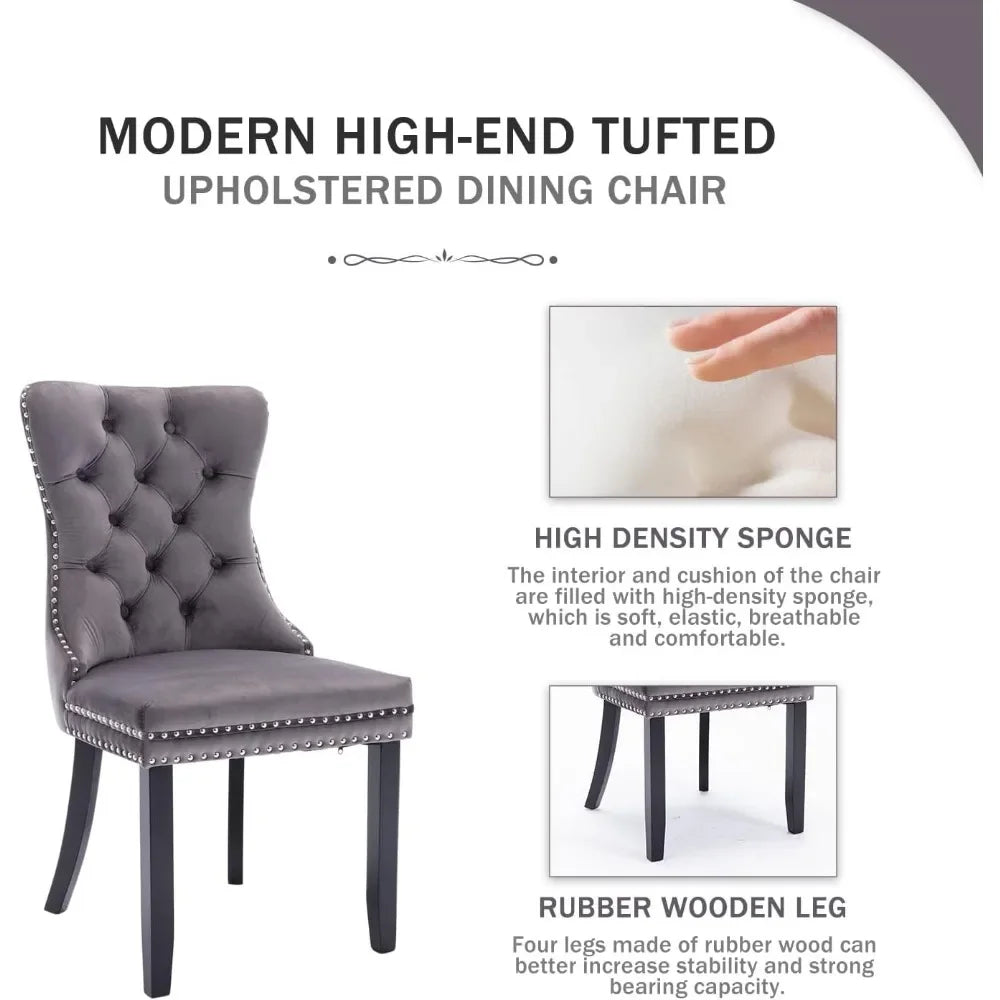 Luxury Velvet Dining Chairs Set of 6 | Tufted Button Back with Ring Pull Trim - Premium dining chair from Lizard Vigilante - Just $558.99! Shop now at Lizard Vigilante