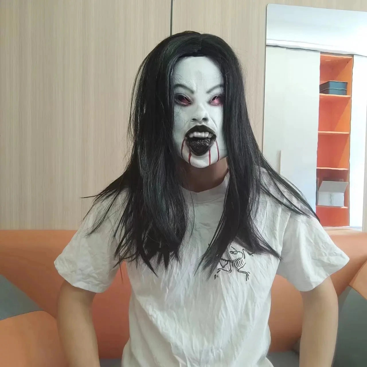 Midnight Hex Widow Mask: Long-Haired Witch Horror Headpiece For Adults