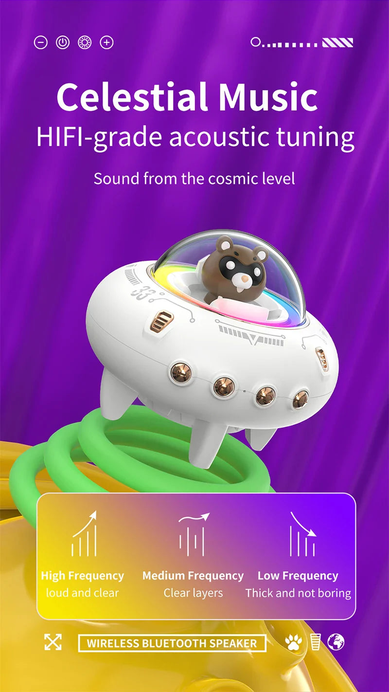 New Mini Computer Speaker Portable Bluetooth Speaker RGB LED Light UFO Spaceship Audio Wireless Speaker Best Gift Support TF