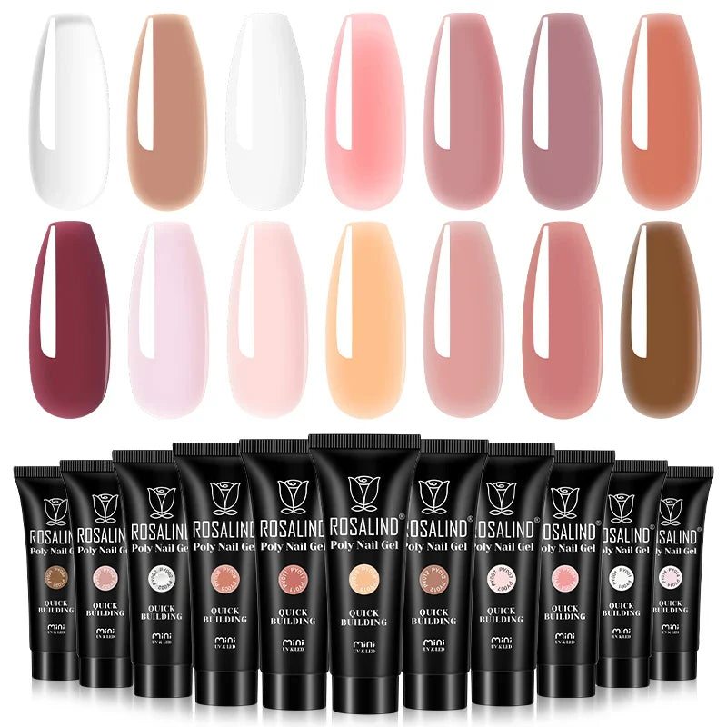 ROSALIND Poly Nail Gel Semi Permanent Acrylic Nail Art Hybrid Varnishes Poly Crystal  Nail Polish Top Base Coat Need UV/LED Lamp