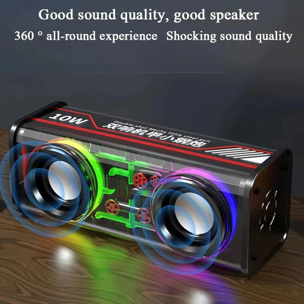 Bluetooth 5.0 Dual Speakers Wireless RGB1800mAh Transparent Mecha Speakers  Light Effect Loudspeaker Bass Subwoofer Mini Speaker