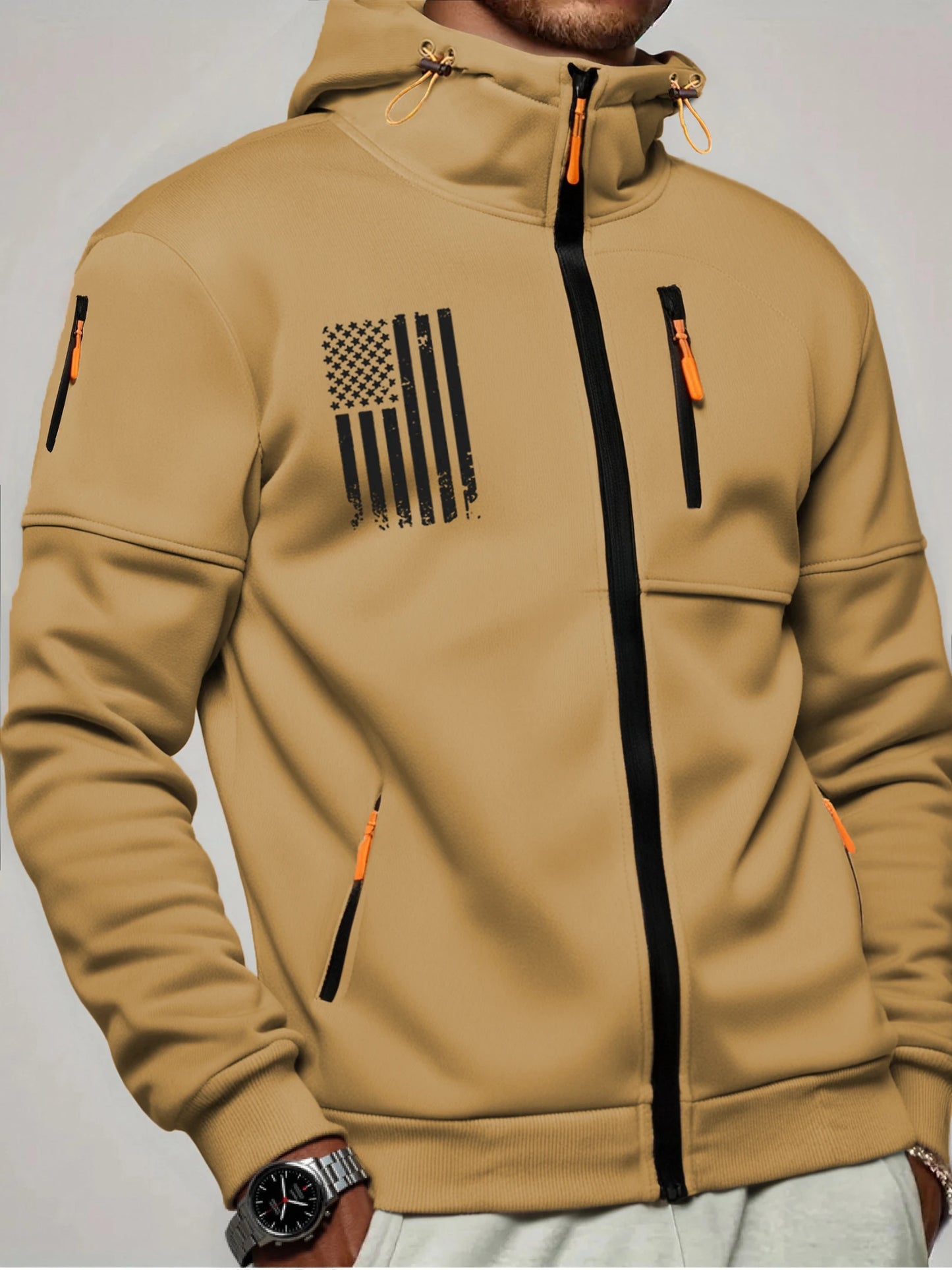 US Flag Zip Up Hoodie Men’s Casual Winter Jacket Adjustable Hood Sweatshirt