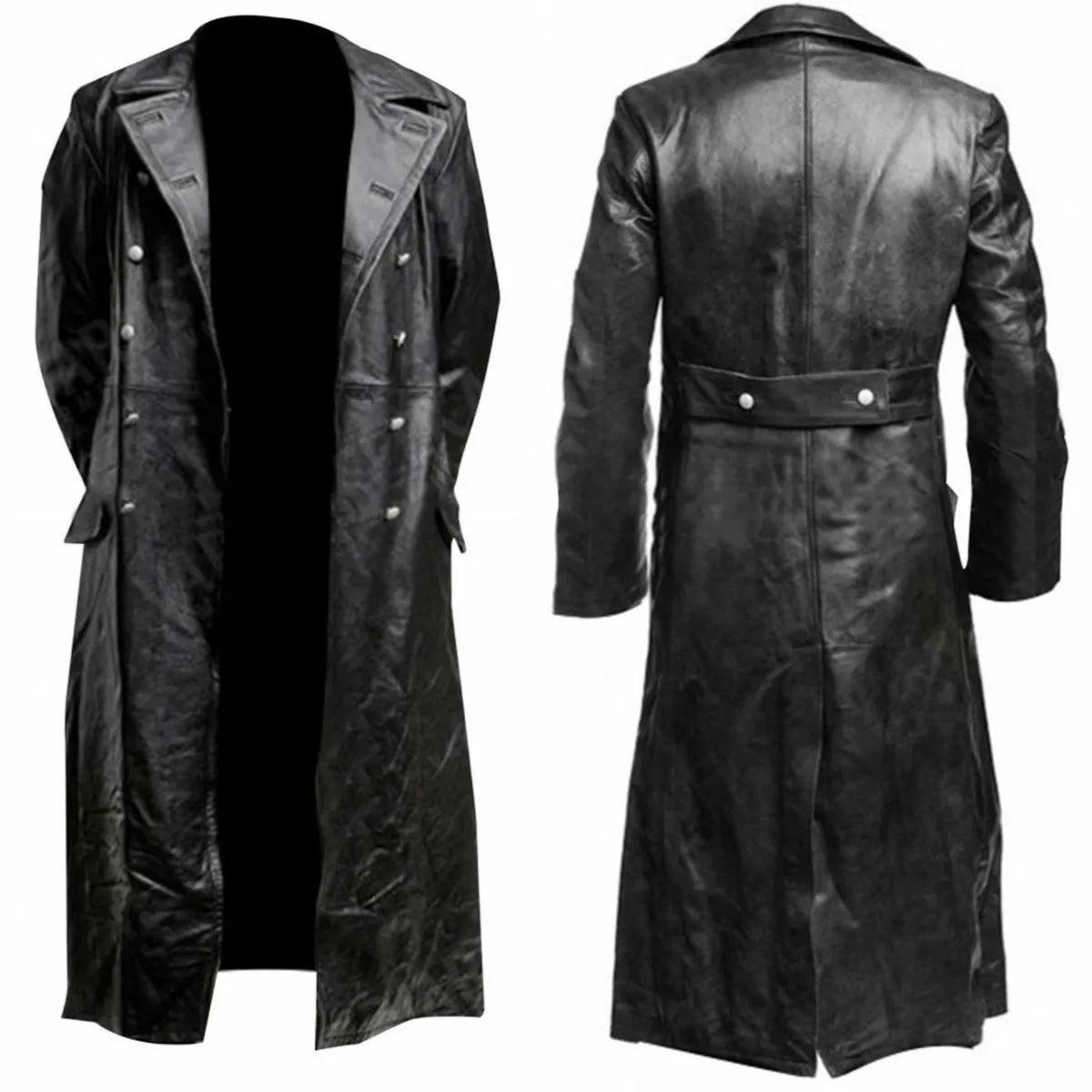 MEN'S GERMAN WW2 Military Uniform Officer Black Faux Leather Trench Coat - Premium jacket from Lizard Vigilante - Just $47.99! Shop now at Lizard Vigilante